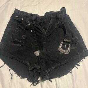 Fashion Nova Black High Waist Distressed Shorts